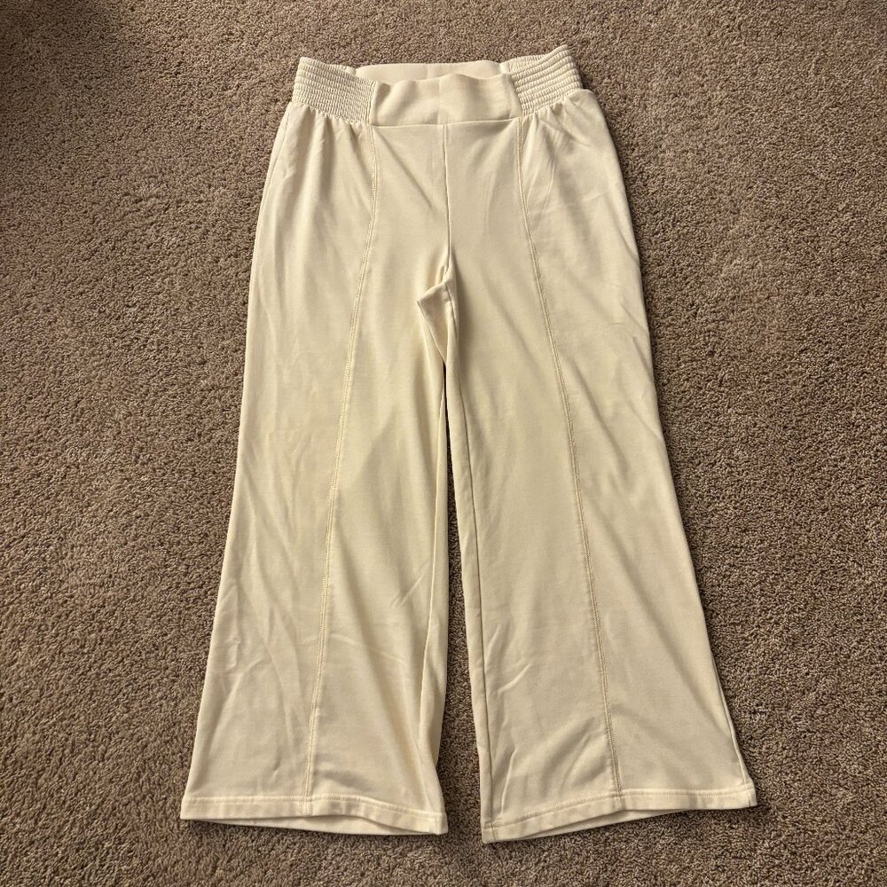 H/G Pants Womens XL Ivory Sweats Wide Leg Casual Cotton Blend